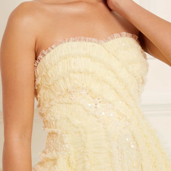 Needle & Thread VIOLET SHIMMER STRAPLESS GOWN and CAPE! US 6, Yellow, worn once - Picture 8 of 14